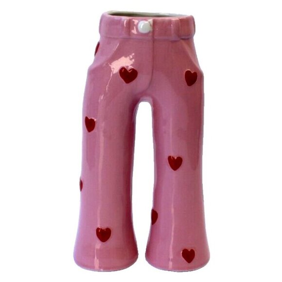 New Pink Red Hearts Love Flare Pants Lips Ceramic Flower Vase Valentine's Day - Picture 1 of 2